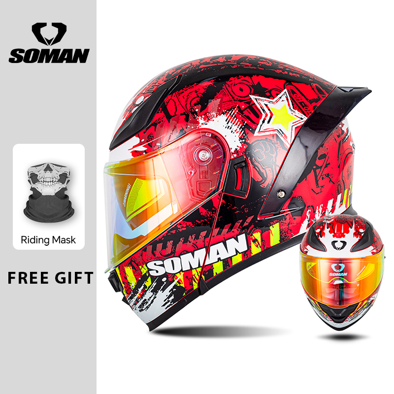 Soman capacete modular flip ro - Dual Visor Motorcycle Racing Helmet avaliação e preço
